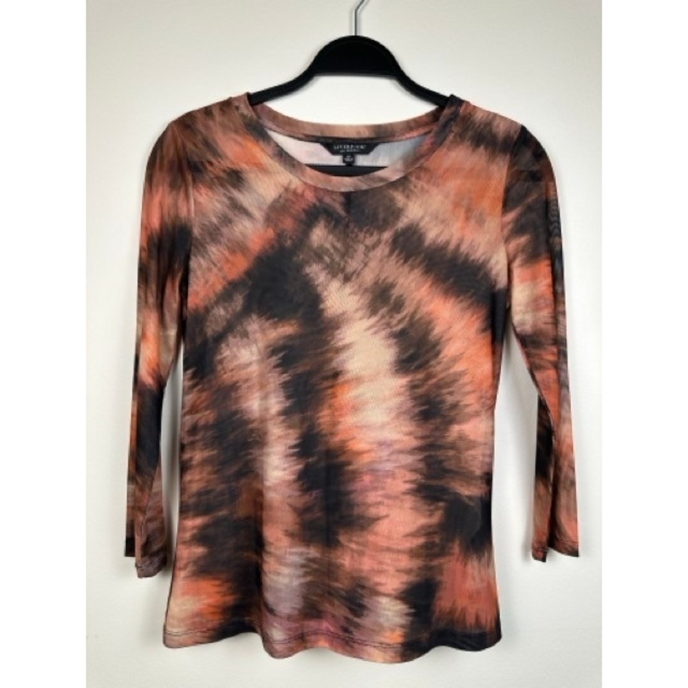 Liverpool Los Angeles Printed Mesh Top Women's XS Abstract 3/4 Sleeve Stretch